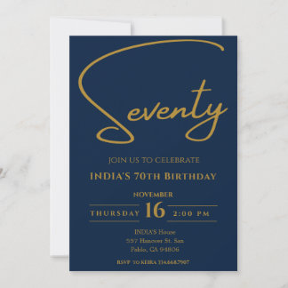 Invitación Elegante cumpleaños 70 en azul marino y dorado