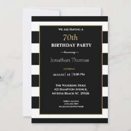 Invitación Elegante Cumpleaños 70 Hombre Negro Blanco Dorado 