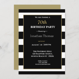 Invitación Elegante Cumpleaños 70 Hombre Negro Blanco Dorado 
