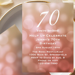 Invitación Elegante cumpleaños 70 para ella en el Bokeh Rosad