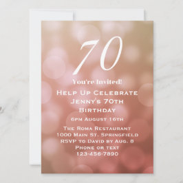 Invitación Elegante cumpleaños 70 para ella en el Bokeh Rosad