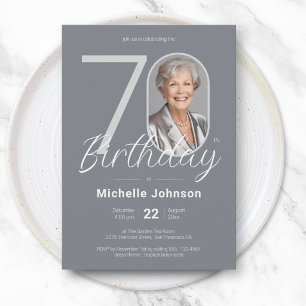 Invitación Elegante Cumpleaños 70 Personalizado en Plata