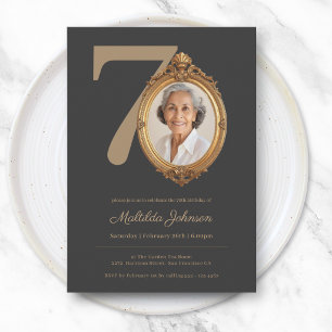 Invitación Elegante Cumpleaños 70 Personalizado Foto Dorado