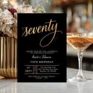 Invitación Elegante Cumpleaños 70 Setenta con Letra Negra y D
