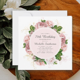 Invitación Elegante Cumpleaños 70 Vintage Rosa Floral