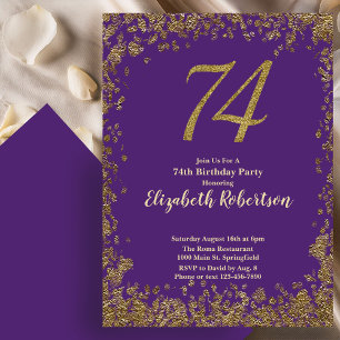 Invitación Elegante Cumpleaños 74 Morado Dorado