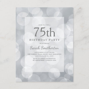Invitación Elegante Cumpleaños 75 Brillante Plateado Cute Bok