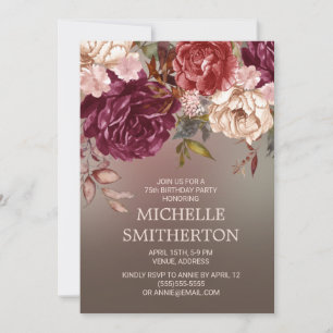 Invitación Elegante Cumpleaños 75 Burgundy Marfil Marrón