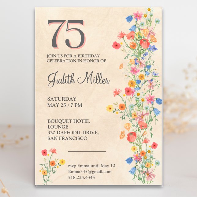 Invitación Elegante Cumpleaños 75 – Diseño de Fiesta Floral (Subido por el creador)