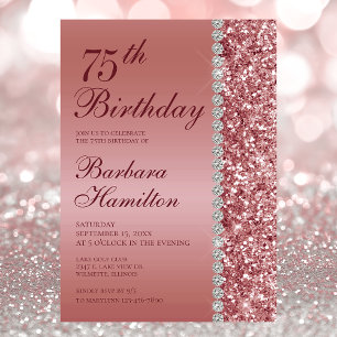 Invitación Elegante Cumpleaños 75 Foto Cumpleaños Fiesta Rosa