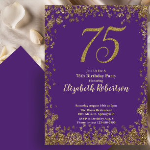 Invitación Elegante Cumpleaños 75 Morado Dorado