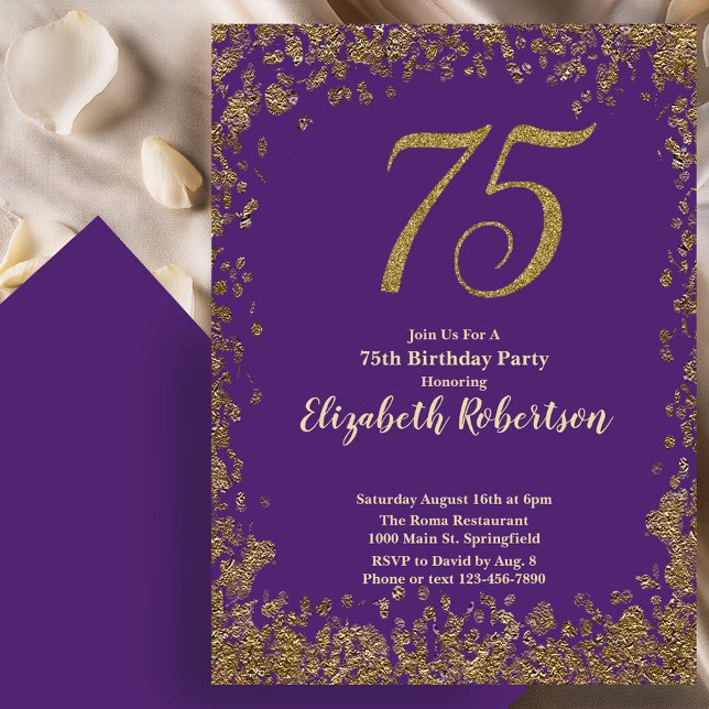 Invitación Elegante Cumpleaños 75 Morado Dorado (Subido por el creador)