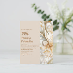 Invitación Elegante Cumpleaños 75 Tan Rust Floral Acuarela
