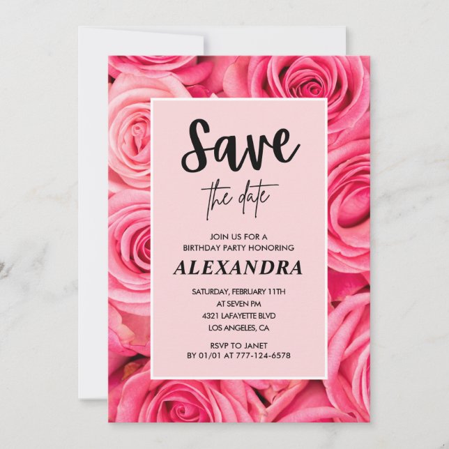 Invitación Elegante cumpleaños 76 Rosa Rosa Guardar la fecha (Anverso)