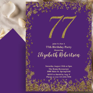 Invitación Elegante Cumpleaños 77 Morado Dorado