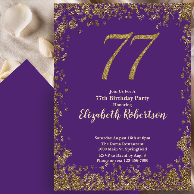 Invitación Elegante Cumpleaños 77 Morado Dorado (Subido por el creador)