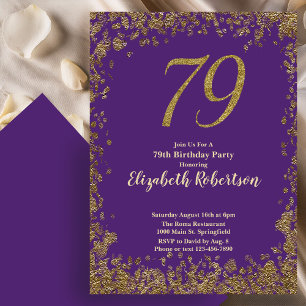 Invitación Elegante Cumpleaños 79 Morado Dorado