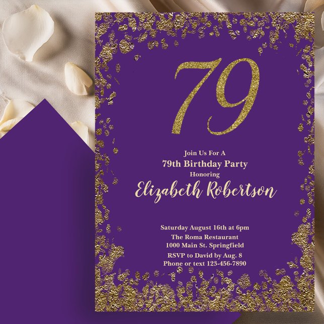 Invitación Elegante Cumpleaños 79 Morado Dorado (Subido por el creador)