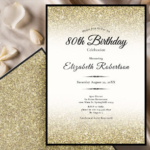 Invitación Elegante Cumpleaños 80 Brillante Negro y Dorado
