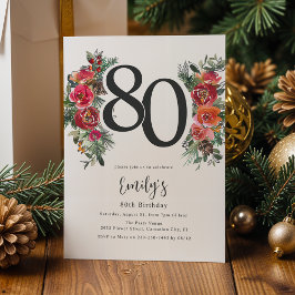 Invitación Elegante Cumpleaños 80 con Florales Naranjas y Roj