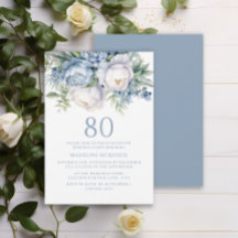 Elegante Cumpleaños 80 en Azul Polvo Floral Blanco