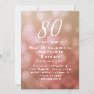 Invitación Elegante cumpleaños 80 para ella en el Bokeh Rosad