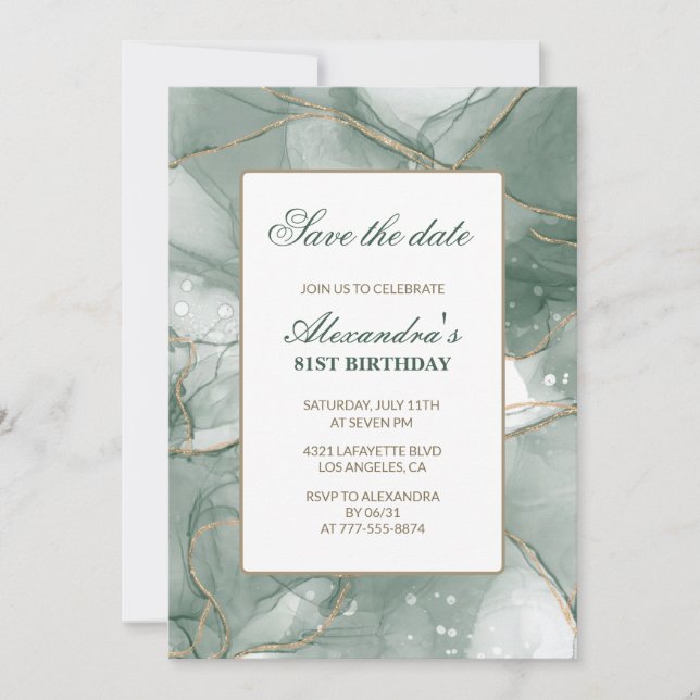 Invitación Elegante cumpleaños 81 ahorrar la fecha Verde (Anverso)
