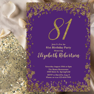 Invitación Elegante Cumpleaños 81 Morado y Dorado