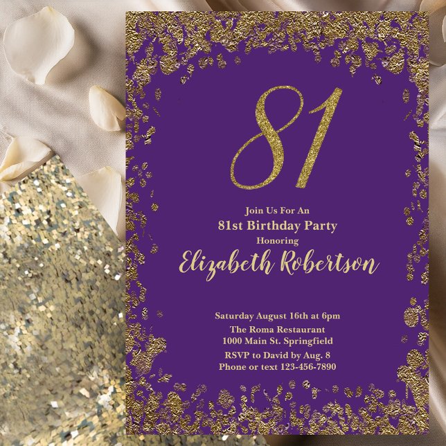 Invitación Elegante Cumpleaños 81 Morado y Dorado (Subido por el creador)