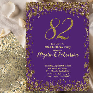 Invitación Elegante Cumpleaños 82 Púrpura y Dorado