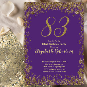 Invitación Elegante Cumpleaños 83 Morado y Dorado