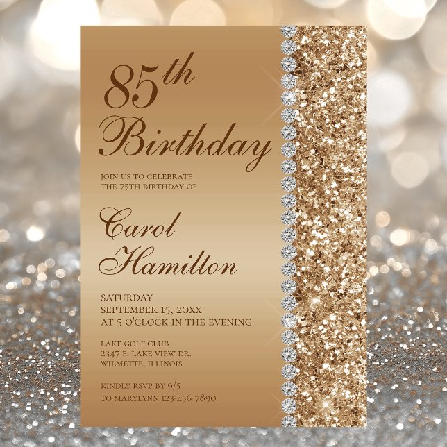 Invitación Elegante Cumpleaños 85 Foto en Dorado (Subido por el creador)