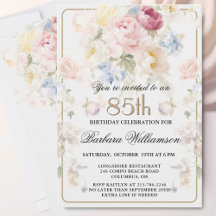 Elegante Cumpleaños 85 Pintado con Flores Rosadas