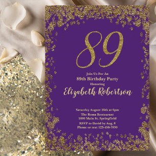 Invitación Elegante Cumpleaños 89 Morado y Dorado