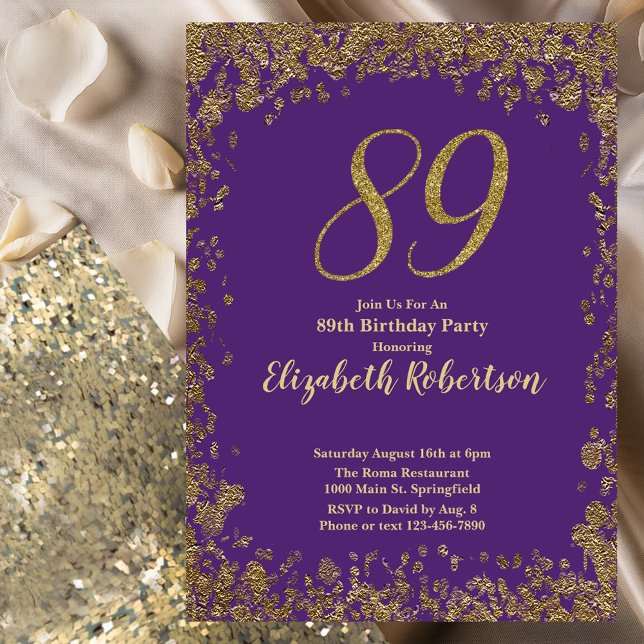 Invitación Elegante Cumpleaños 89 Morado y Dorado (Subido por el creador)