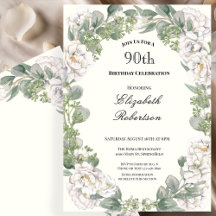 Elegante Cumpleaños 90 de Mujer con Borde Floral