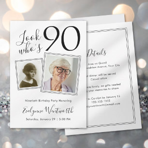 Invitación Elegante Cumpleaños 90 Minimalista Foto con Letra