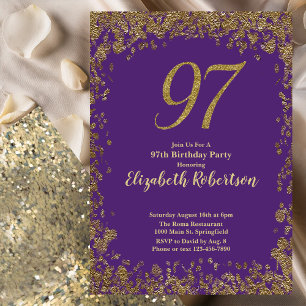 Invitación Elegante Cumpleaños 97 Morado y Dorado