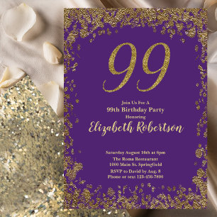 Invitación Elegante Cumpleaños 99 Morado y Dorado