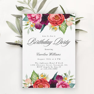 Invitación Elegante Cumpleaños Adulto Floral Rústico para Ell