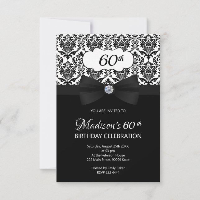 Invitación Elegante Cumpleaños Blanco Y Negro (Anverso)