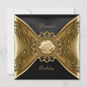 Invitación Elegante Cumpleaños Bronce Sobre Joyas De Oro Negr