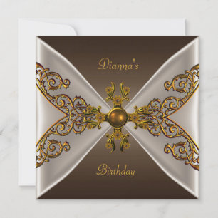 Invitación Elegante Cumpleaños Café Marrón Viejo Joyero Oro 2