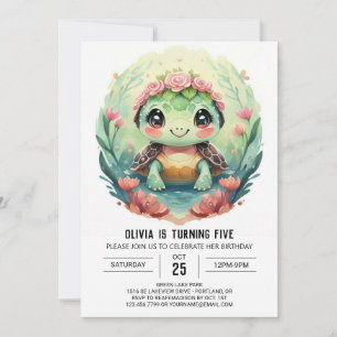 Invitación Elegante cumpleaños Chica de tortugas en línea