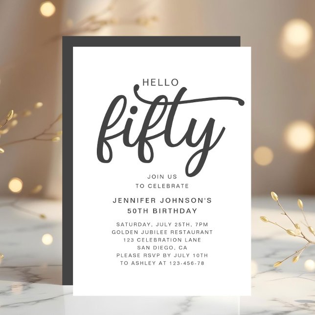 Invitación Elegante Cumpleaños cincuenta 50 (Elegant Hello Fifty 50th Birthday Invitation)