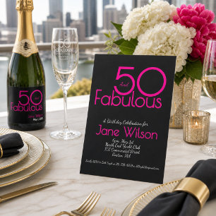 Invitación Elegante Cumpleaños Cincuenta Negro y Fiesta Fabul