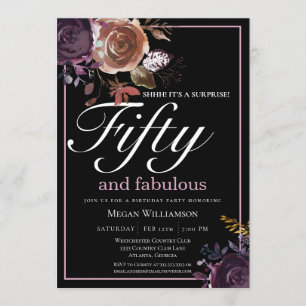 Invitación Elegante Cumpleaños cincuenta y fabuloso con flore
