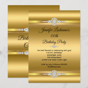 Invitación Elegante Cumpleaños con Brillo de Diamantes Dorado