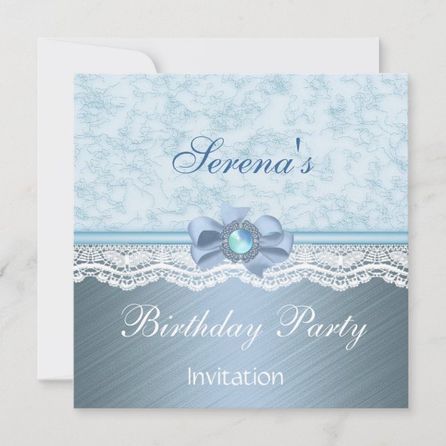 Invitación Elegante Cumpleaños con Encaje Azul (Anverso)