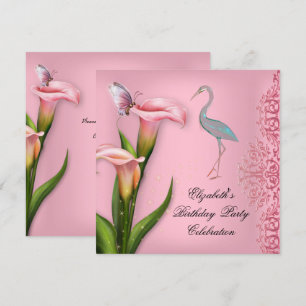 Invitación Elegante Cumpleaños con Lirio de Cala Rosa de Cisn